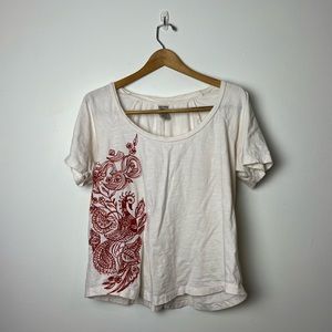 Lucky brand embroidered peacock short sleeve top, sz L